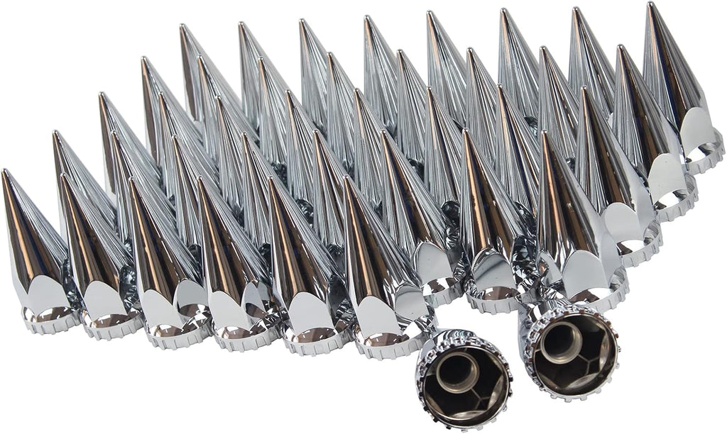 33mm Chrome ABS Plastic Spiked Screw on Lug Nut Covers Caps with Flange (40) X8611