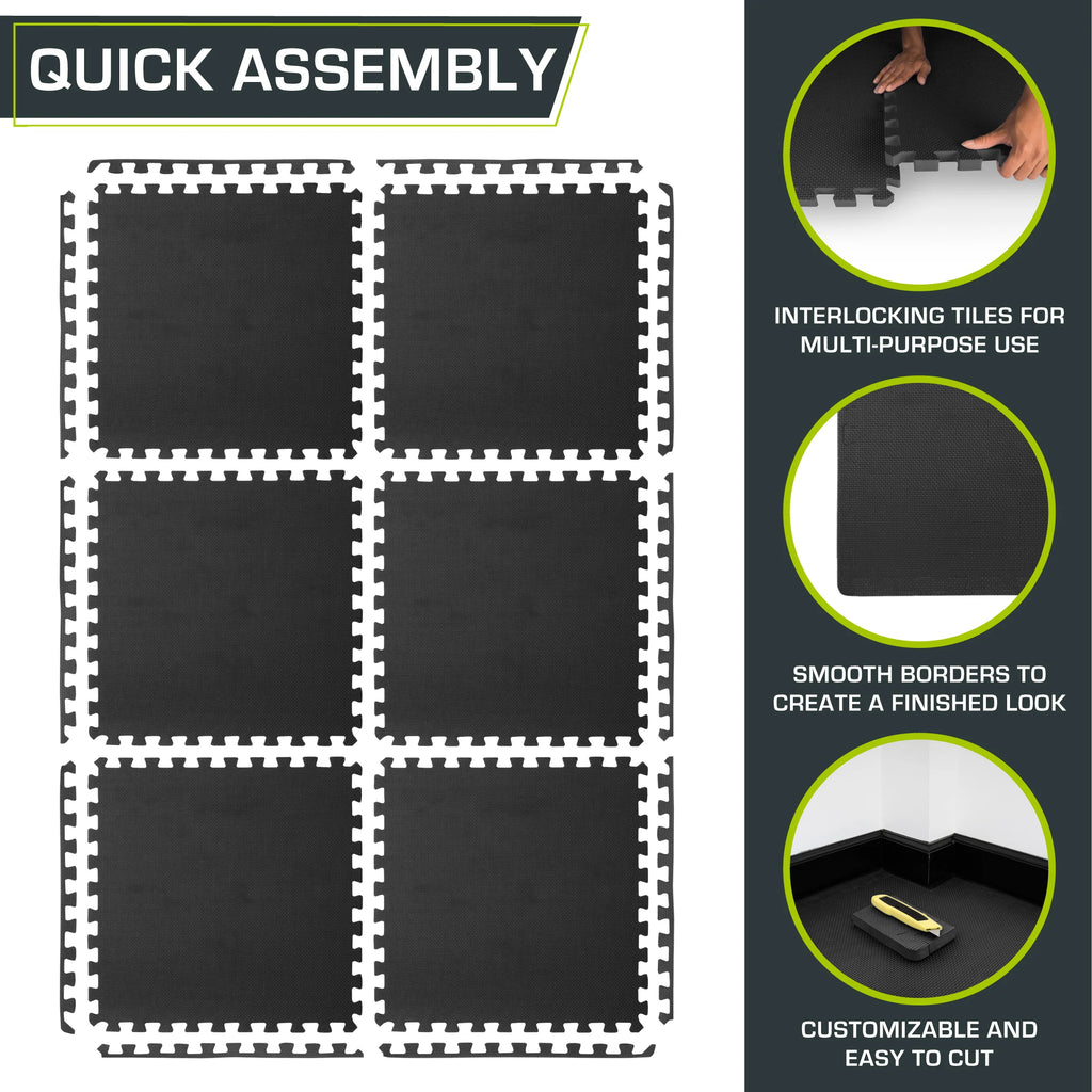 Black 1-in Exercise Puzzle Mat 6 Tiles S536