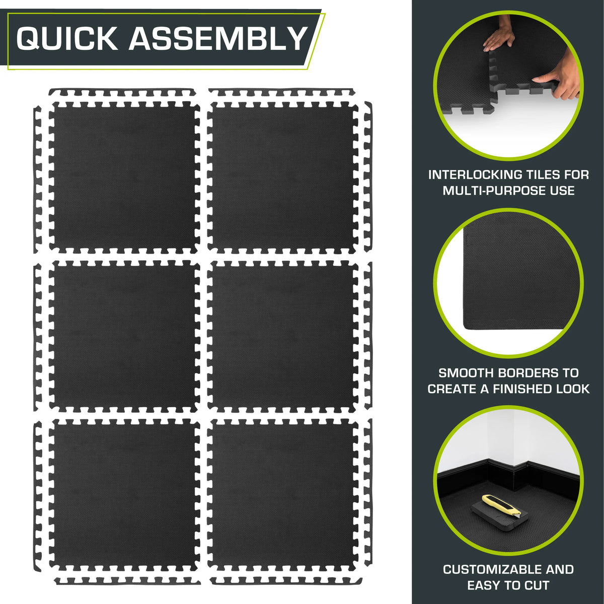 Black 1-in Exercise Puzzle Mat 6 Tiles S536