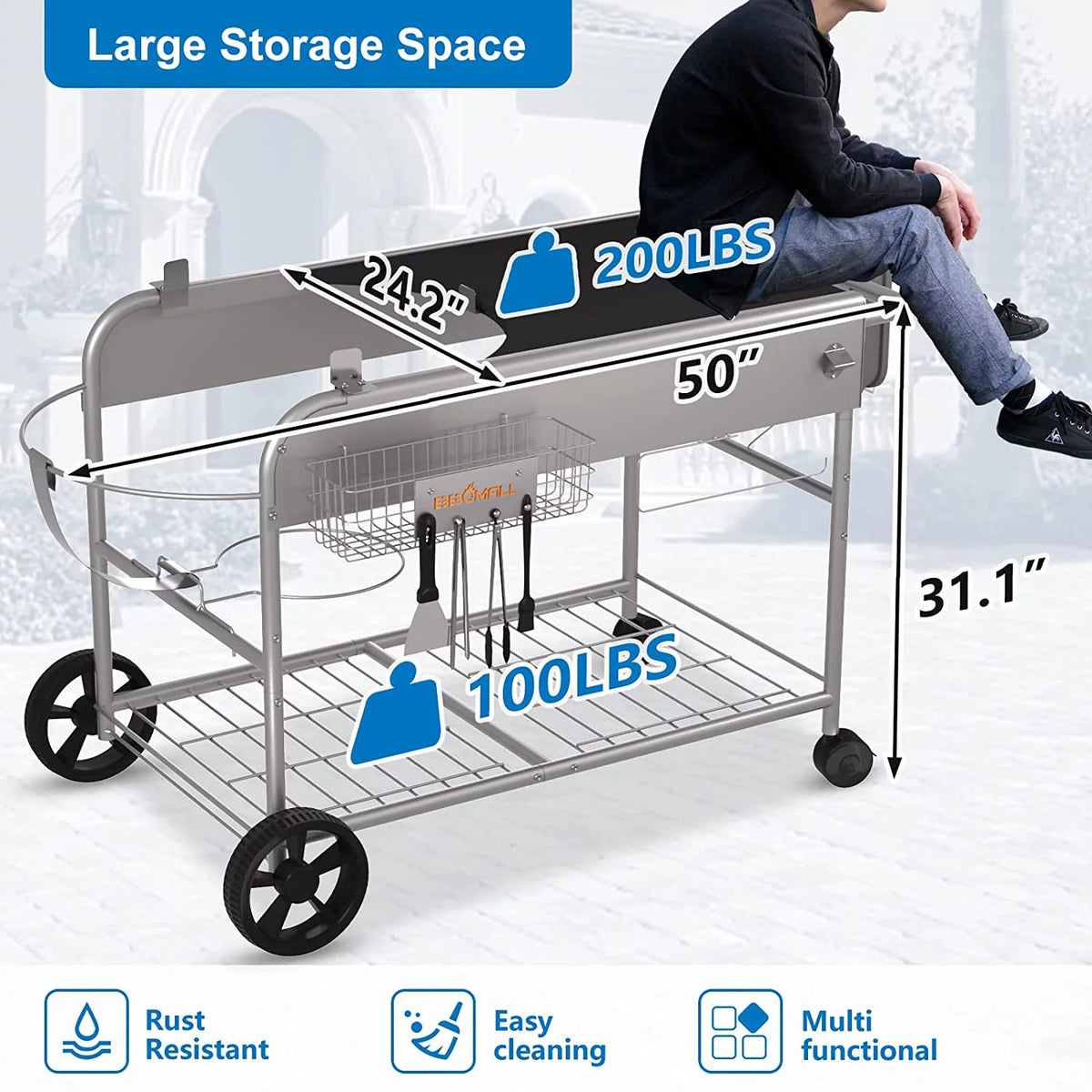 Grill Stand Cart for Charcoal Grills U36542