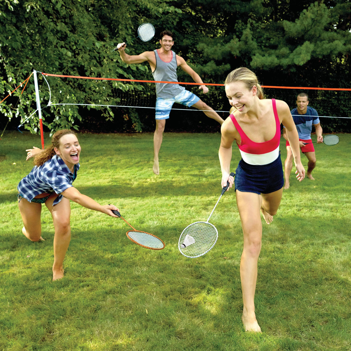 Badminton Net Starter Set with 4 Rackets and 2 Birdies S666