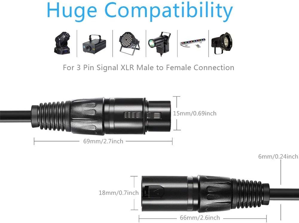 25 ft 3 Pin XLR Male to Female DMX Cable, 4 Pack J221299