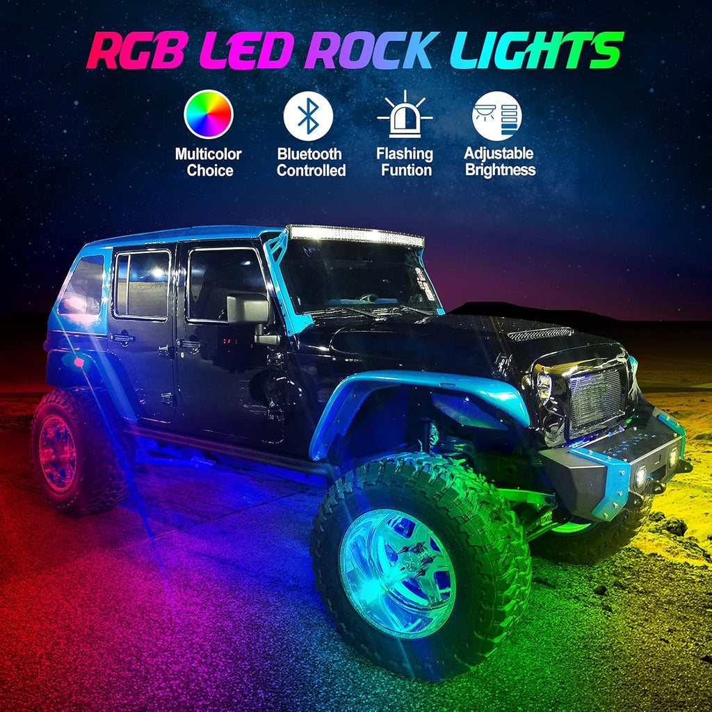 Multicolor Waterproof LED Rock Lights Kit 4 Pods H224880