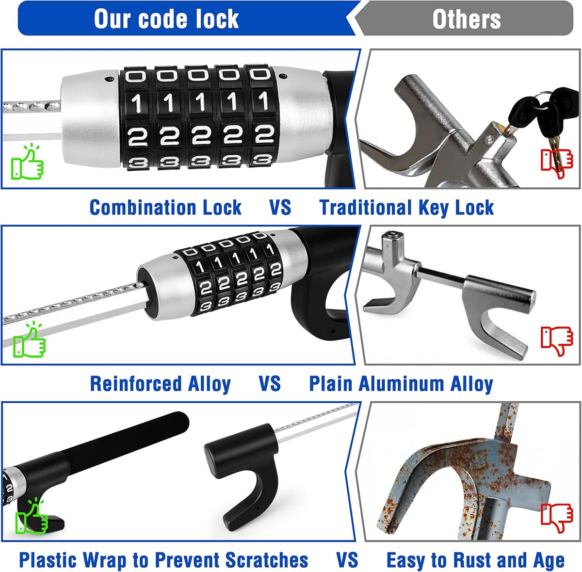 Steering Wheel Lock Heavy Duty Anti Theft Steel Universal Fit M156