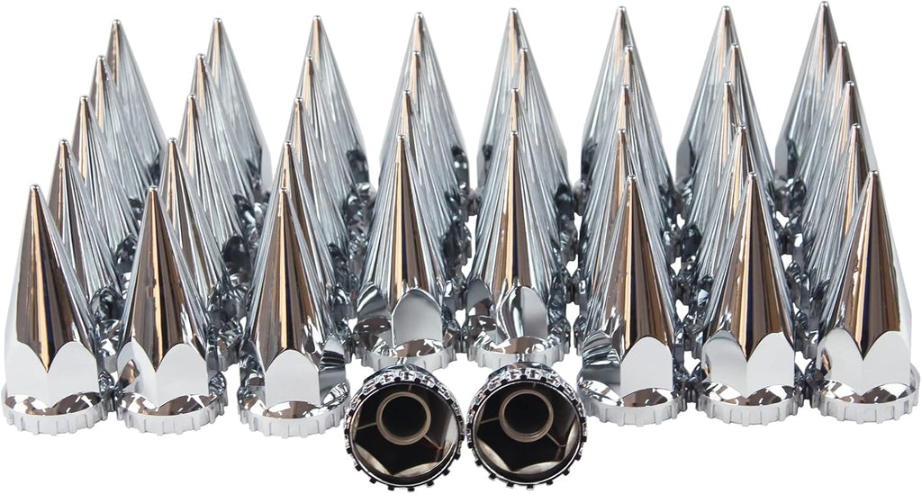 33mm Chrome ABS Plastic Spiked Screw on Lug Nut Covers Caps with Flange (40) X8611