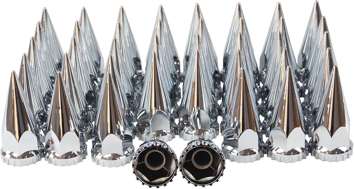 33mm Chrome ABS Plastic Spiked Screw on Lug Nut Covers Caps with Flange (40) X8611
