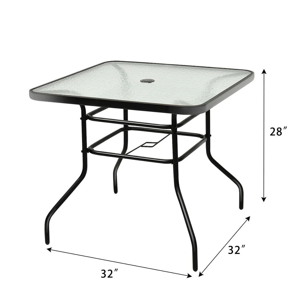 32'' Patio Square Table Tempered Glass Steel Frame X15125
