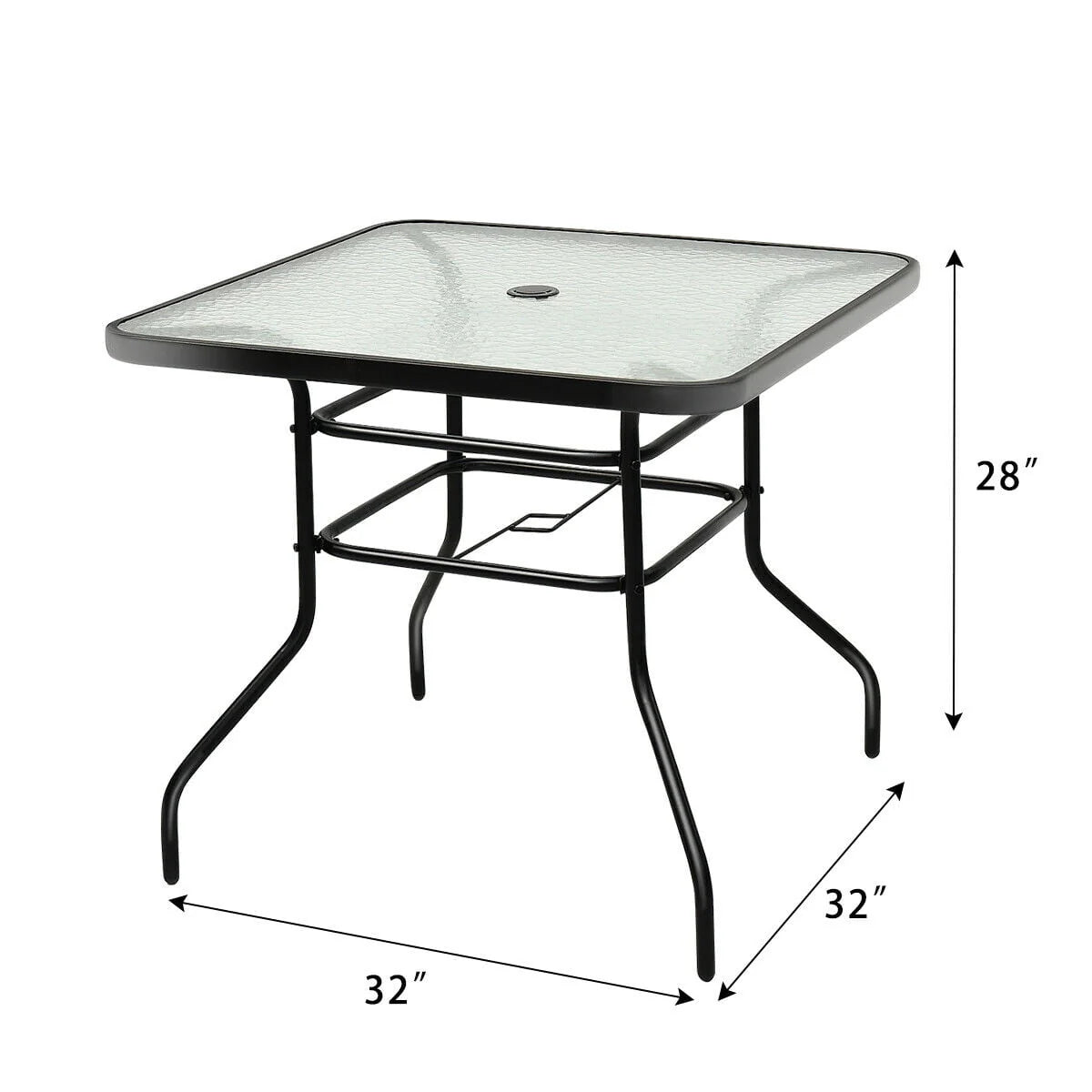 32'' Patio Square Table Tempered Glass Steel Frame X15125