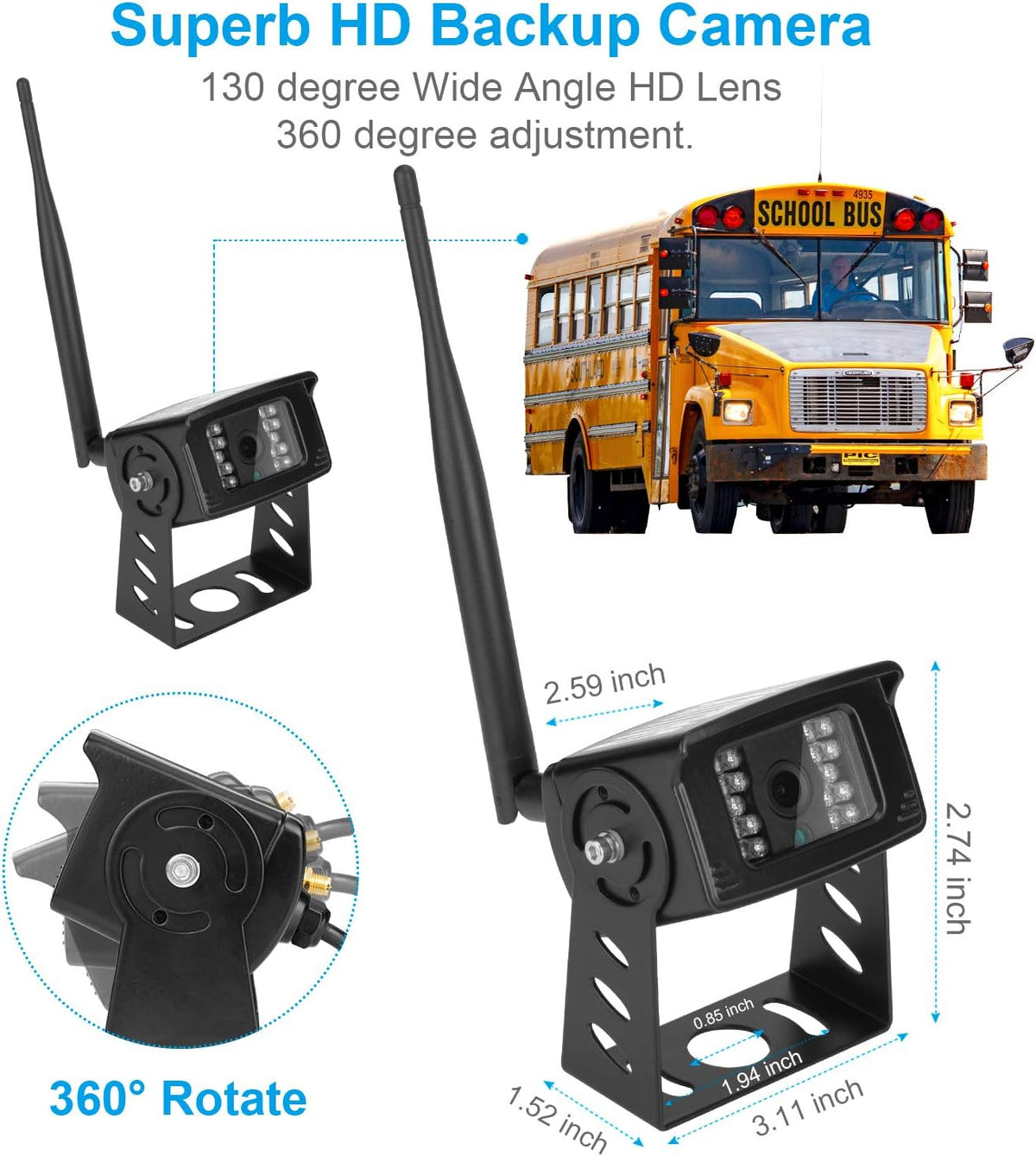 Digital Wireless Backup Camera, Waterproof Night Vision Rearview Camera U5201