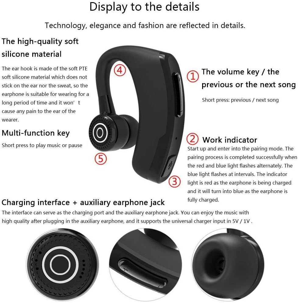 Bluetooth Headset Wireless Headphones with Mic HD Stereo Sweatproof 12 Hour Noise Cancelling D266556