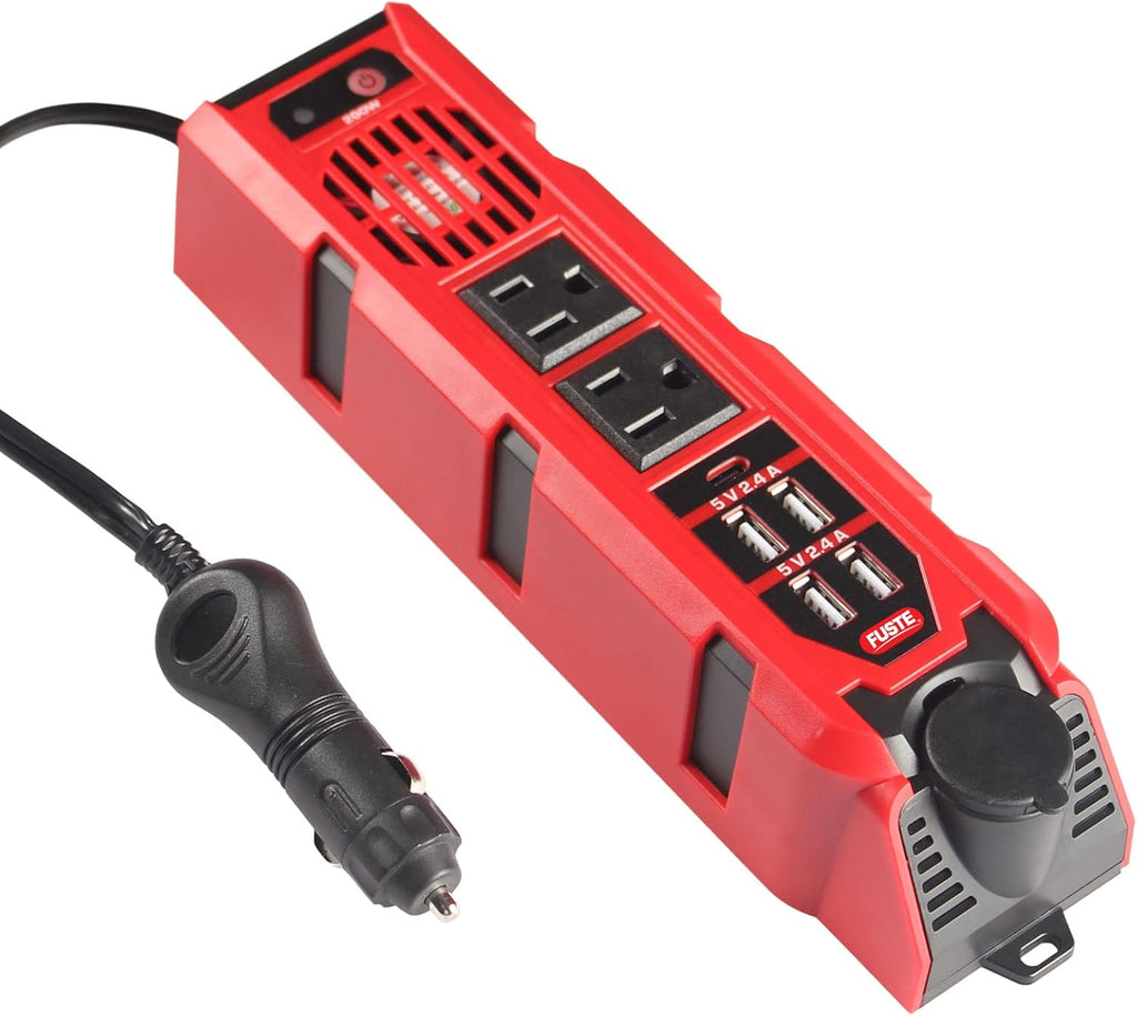 200W Car Power Inverter, 12V to 110V AC Converter with Type C Port, Dual AC Outlets and 4 USB, Pack of 2 R559393