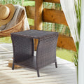 Brown Rattan Wicker Outdoor Side Table with Storage X537360