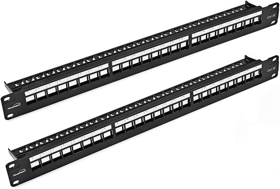 24-Port CAT5e UTP Patch Panel 1U with Keystones, Black, 2-Pack F115100