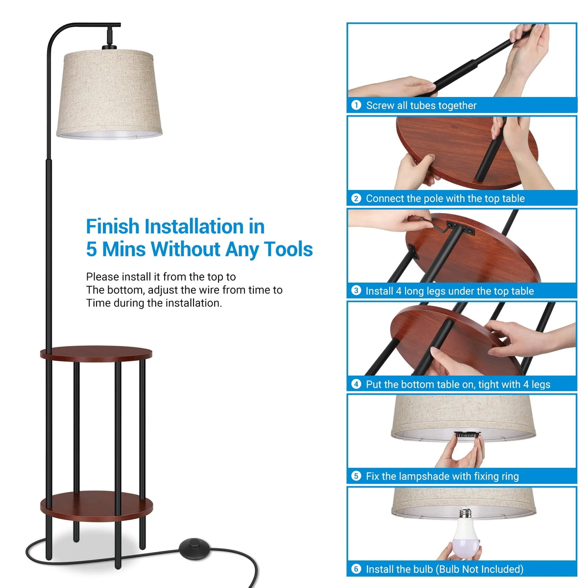 Brown Floor Lamp with Table and Shelves S723048