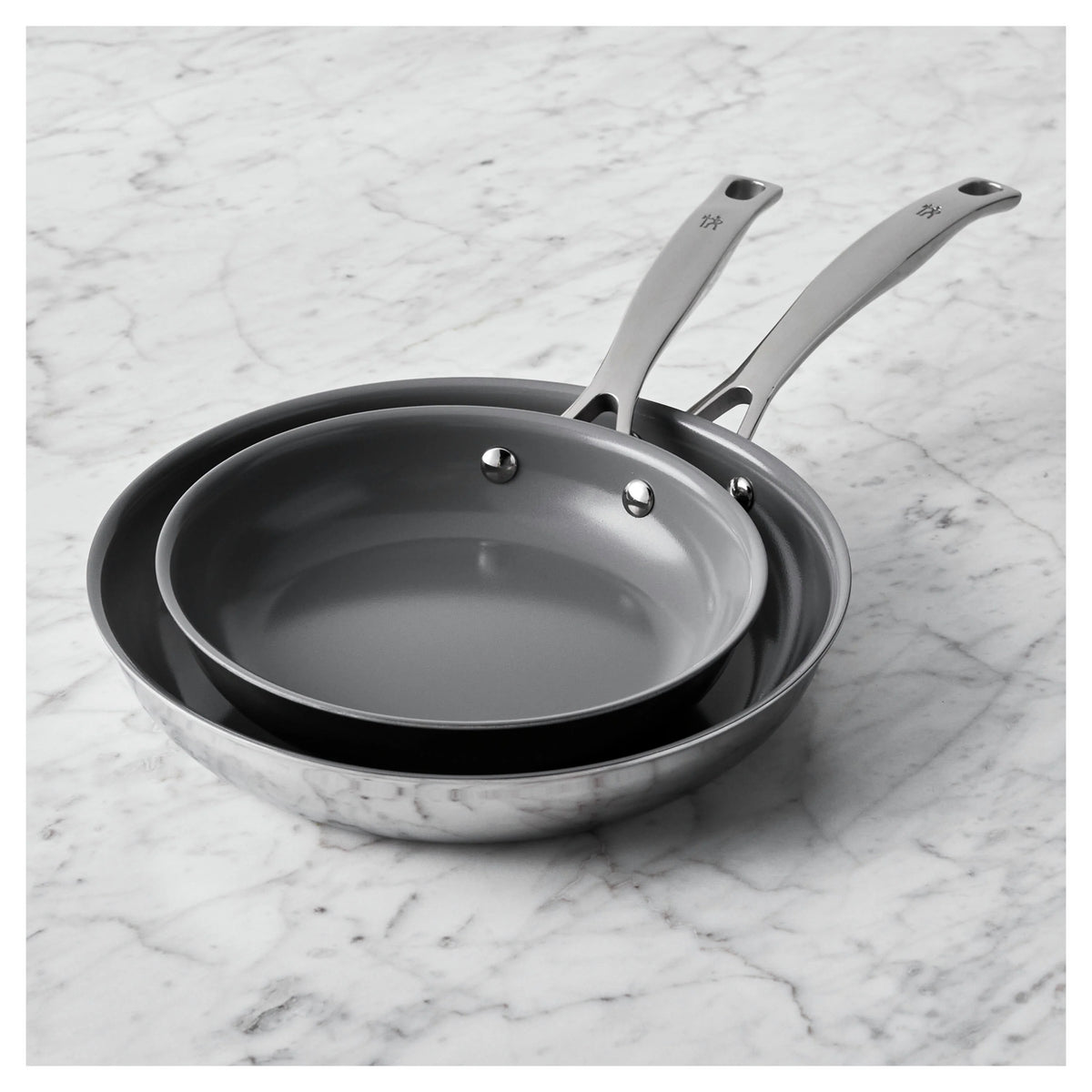 2pc Stainless Steel Ceramic Non-Stick Fry Pan Set W9539