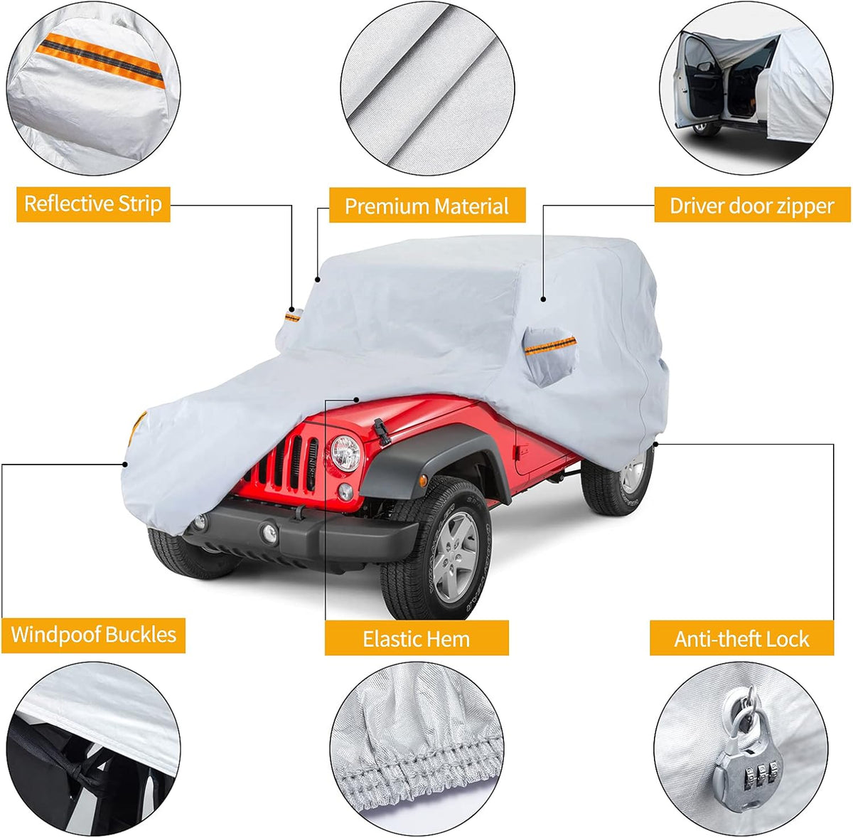 Waterproof Car Cover with Driver Door Zipper H3623