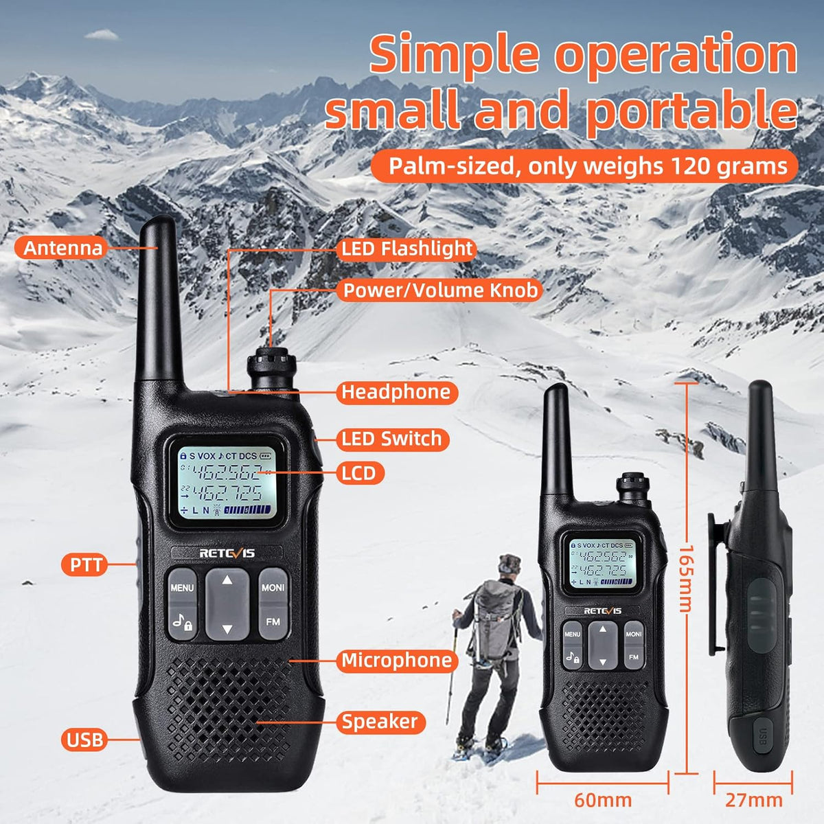 Rechargeable Two Way Radio with Battery and Lanyard, 4 Pack J755