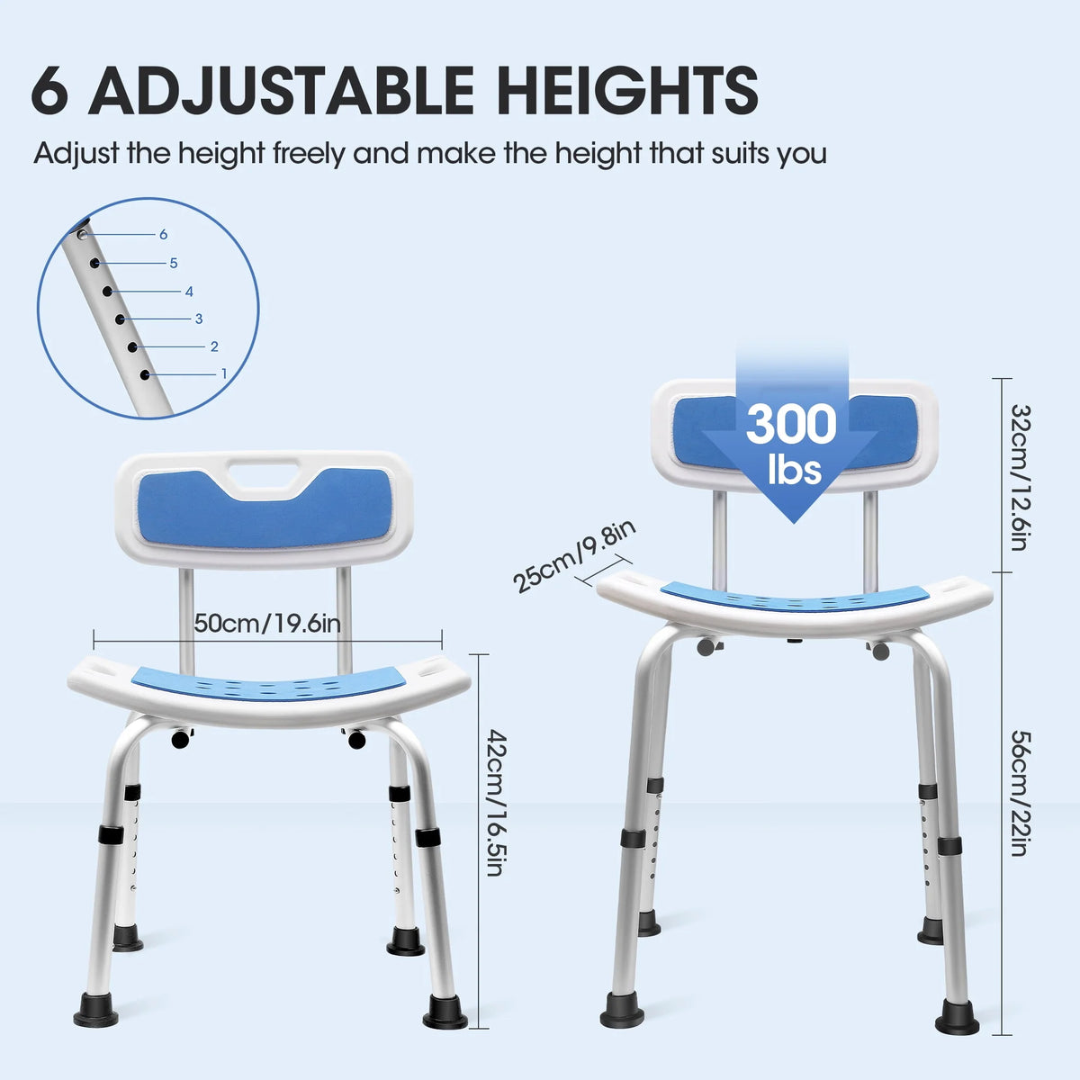 Bath and Shower Chair with Back and Padded Armrests, Height Adjustable M21719