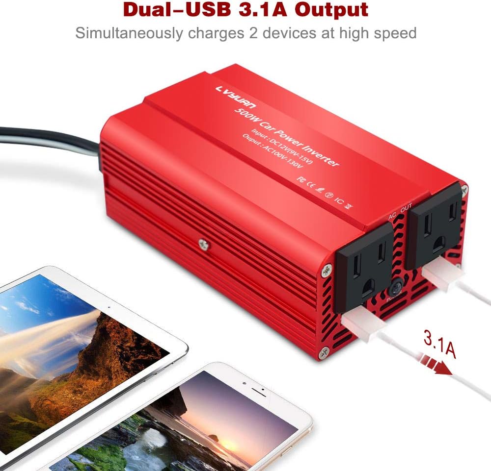 500W Power Inverter DC 12V to 110V AC with Dual USB Pack of 2 Z73646