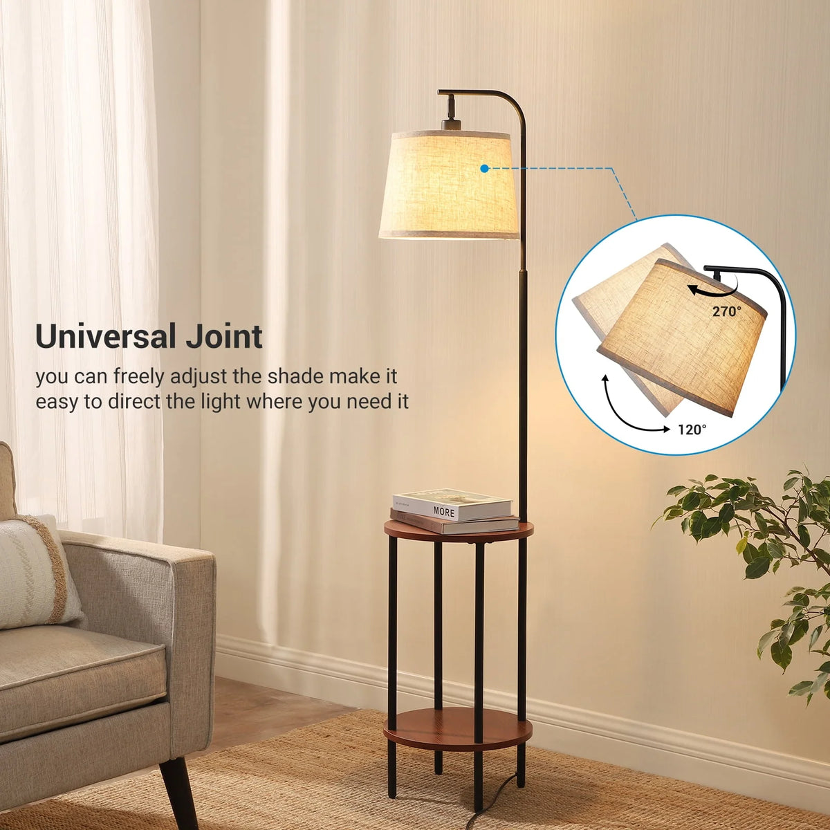 Brown Floor Lamp with Table and Shelves S723048