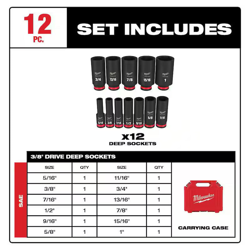 3/8 in. Drive 6 Point Impact Socket Set 12-Piece R358028