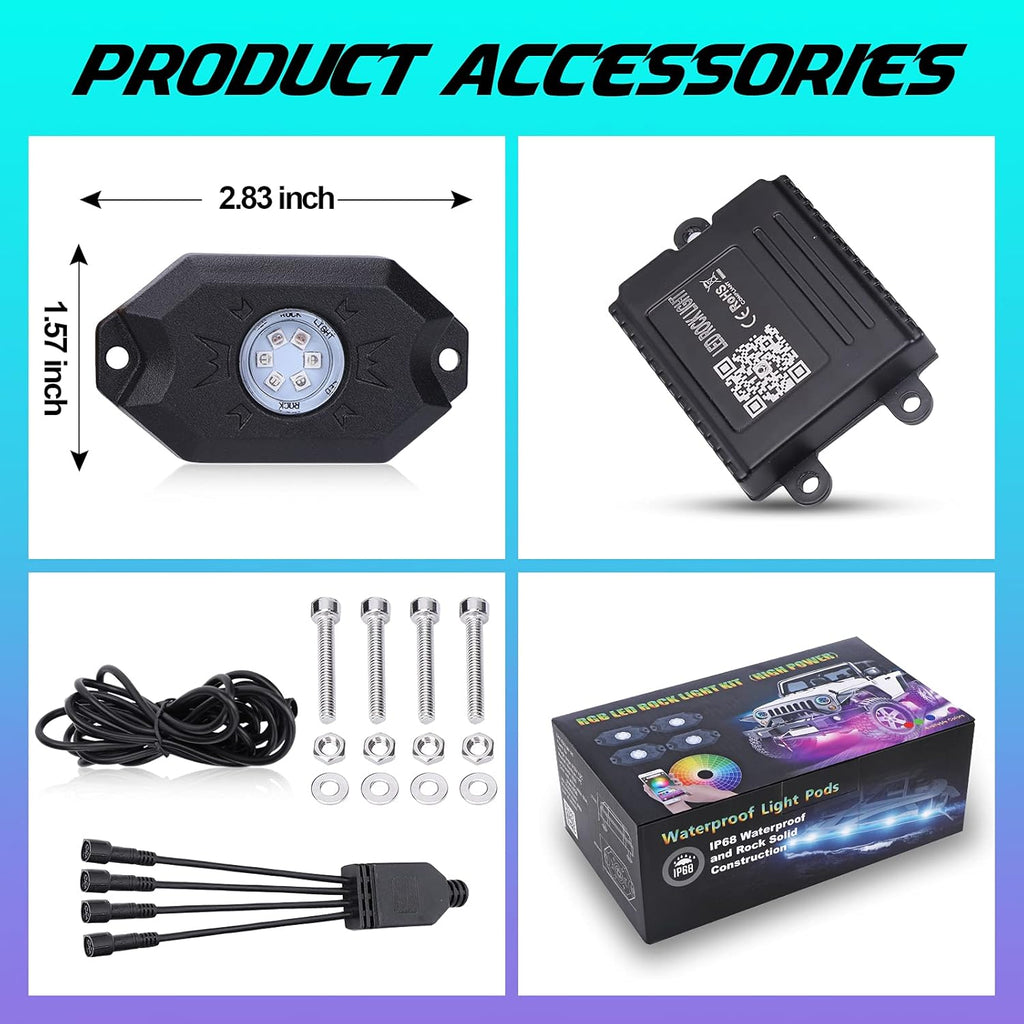 Multicolor Waterproof LED Rock Lights Kit 4 Pods H224880