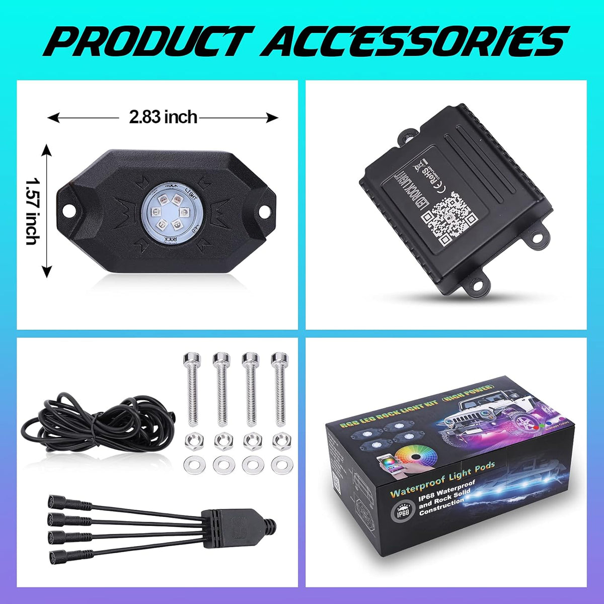 Multicolor Waterproof LED Rock Lights Kit 4 Pods H224880