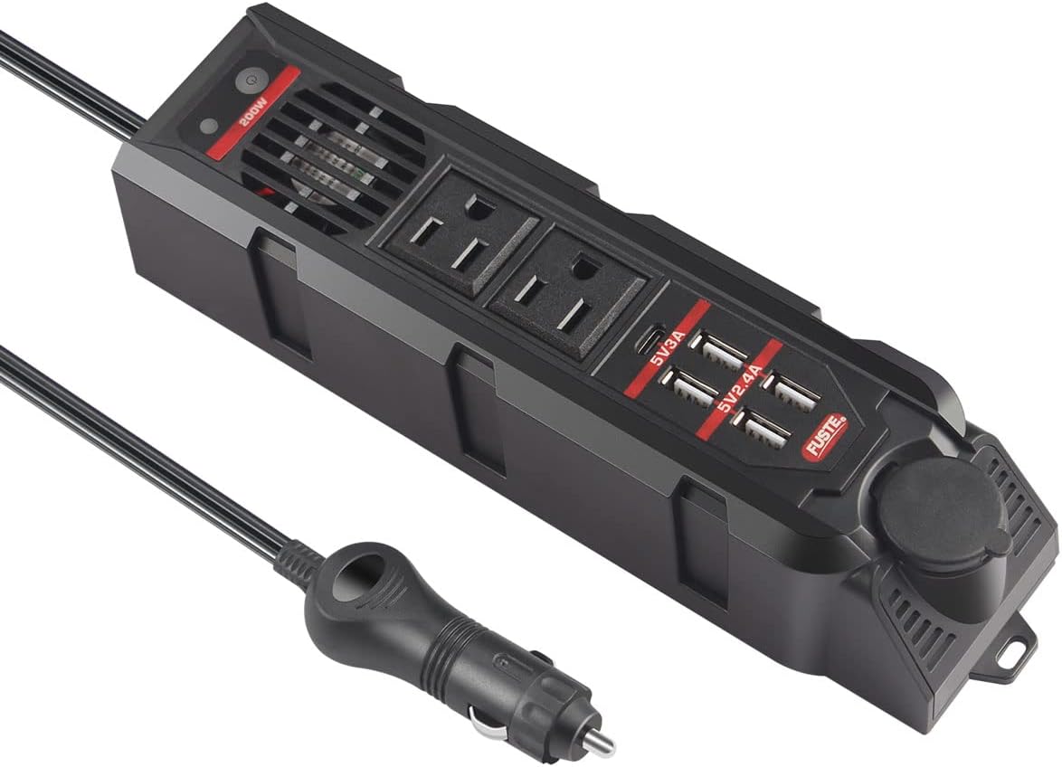 200W Car Power Inverter, 12V to 110V AC Converter with Type C Port, Dual AC Outlets and 4 USB, Pack of 2 R559393