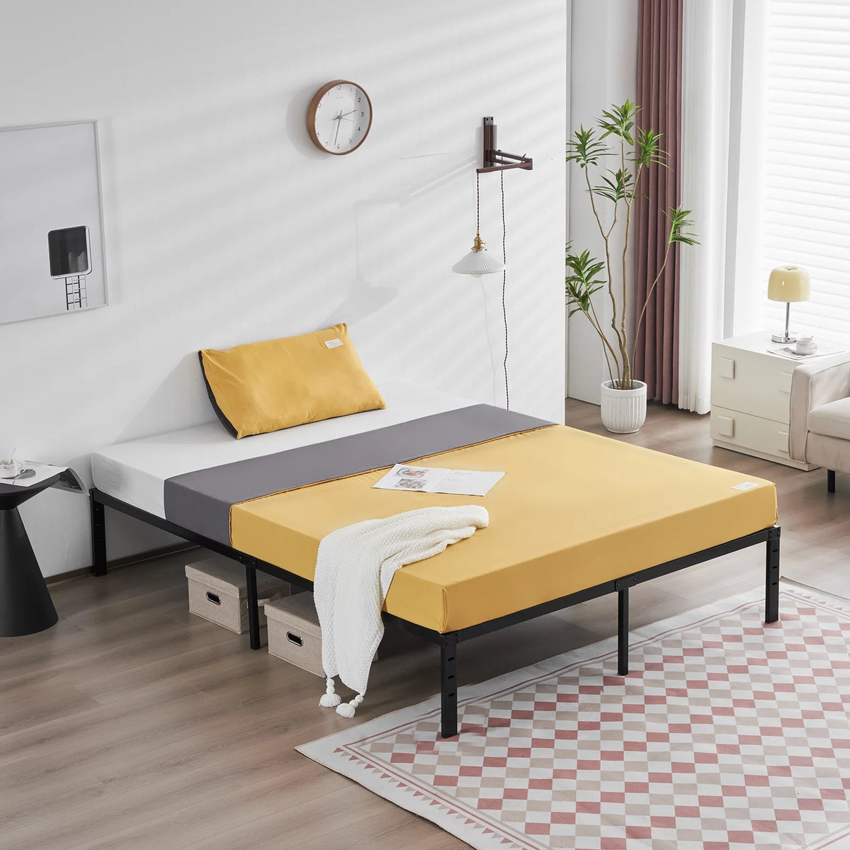 Black 14-Inch Tall Cal-King Metal Platform Bed Frame D13898