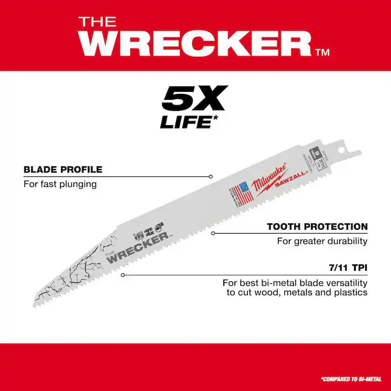 9 in. 7/11 TPI Reciprocating Saw Blades 5-Pack U3869