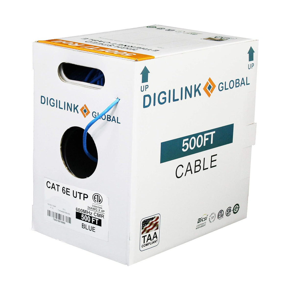 Blue 250ft CAT6e Riser UTP 24AWG Solid Bare Copper Ethernet Cable S975