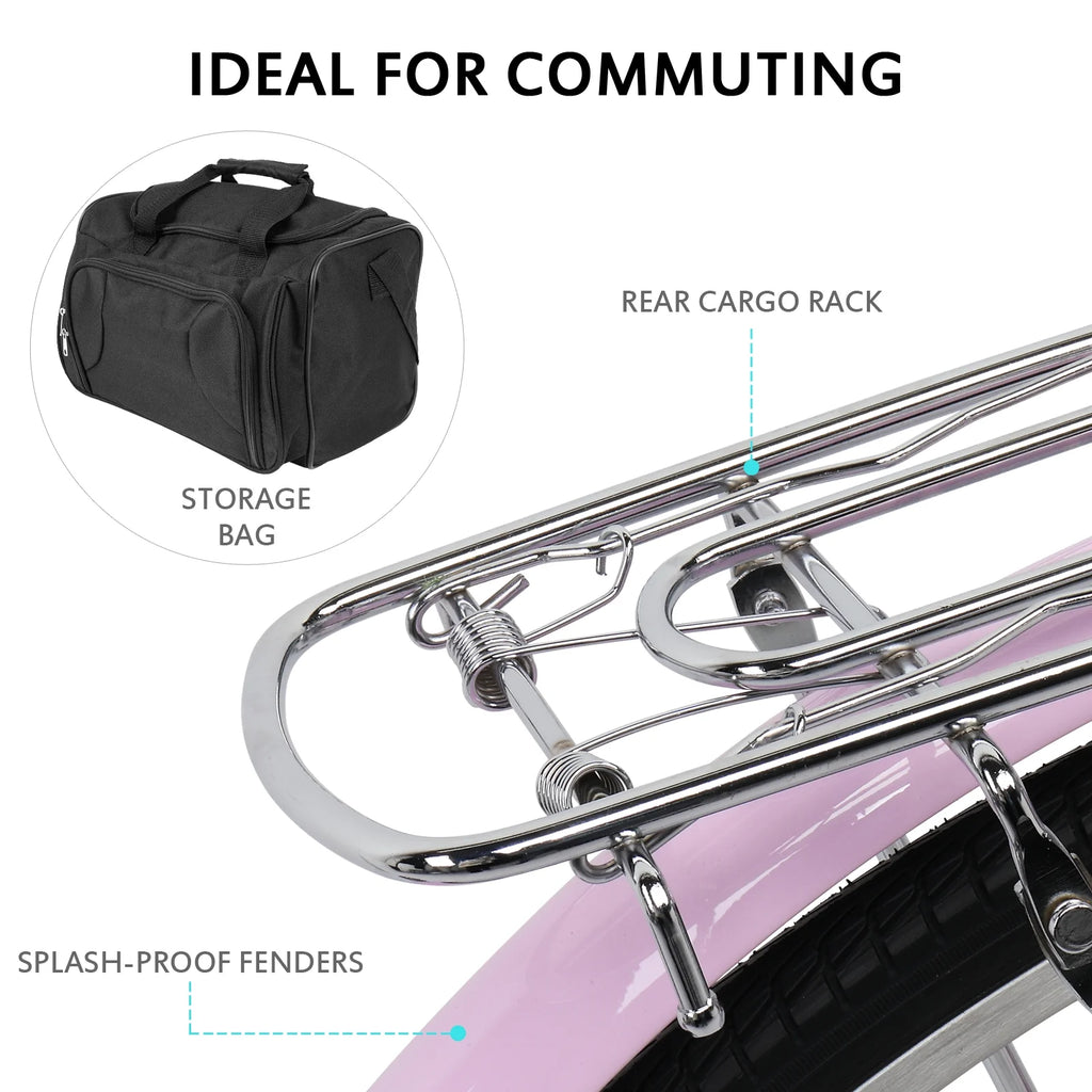 Pink 26in 7 Speed City Bike W7377