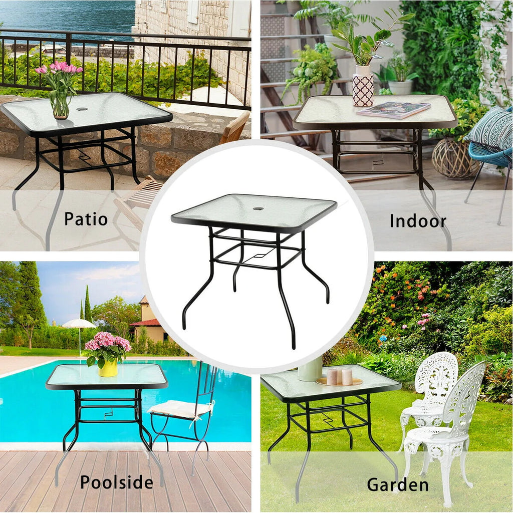 32'' Patio Square Table Tempered Glass Steel Frame X15125