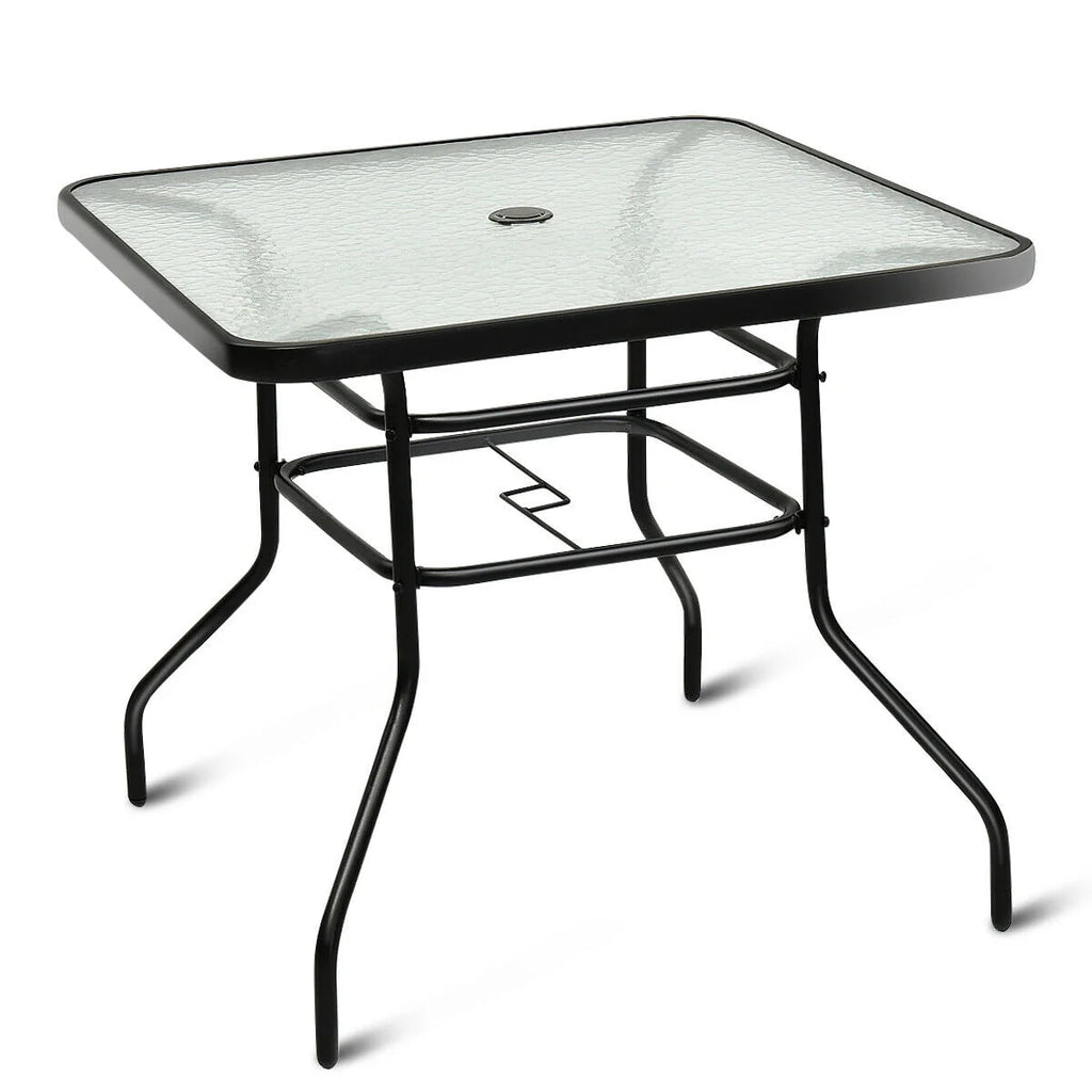 32'' Patio Square Table Tempered Glass Steel Frame X15125