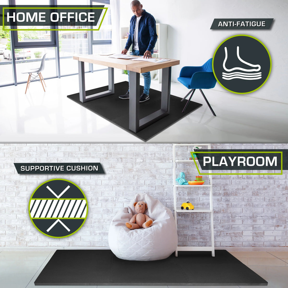 Black 1-in Exercise Puzzle Mat 6 Tiles S536