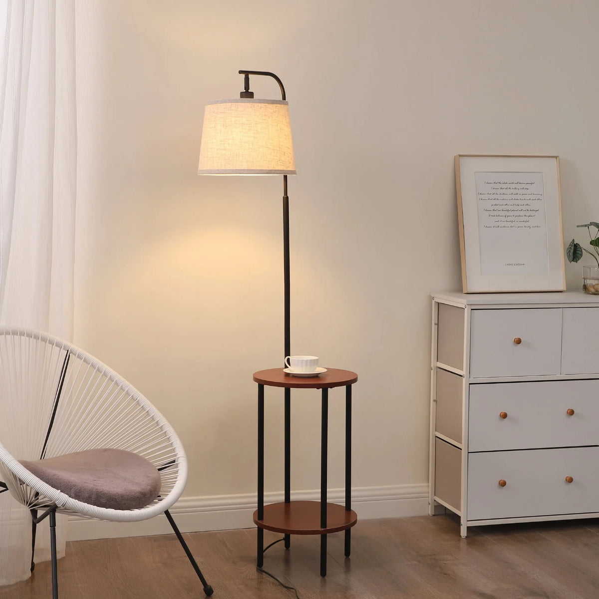 Brown Floor Lamp with Table and Shelves S723048