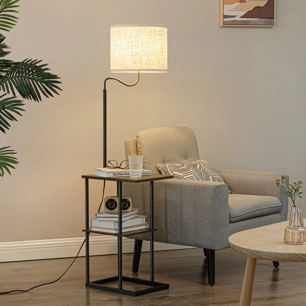 Brown Floor Lamp with Table and Shelves S723048
