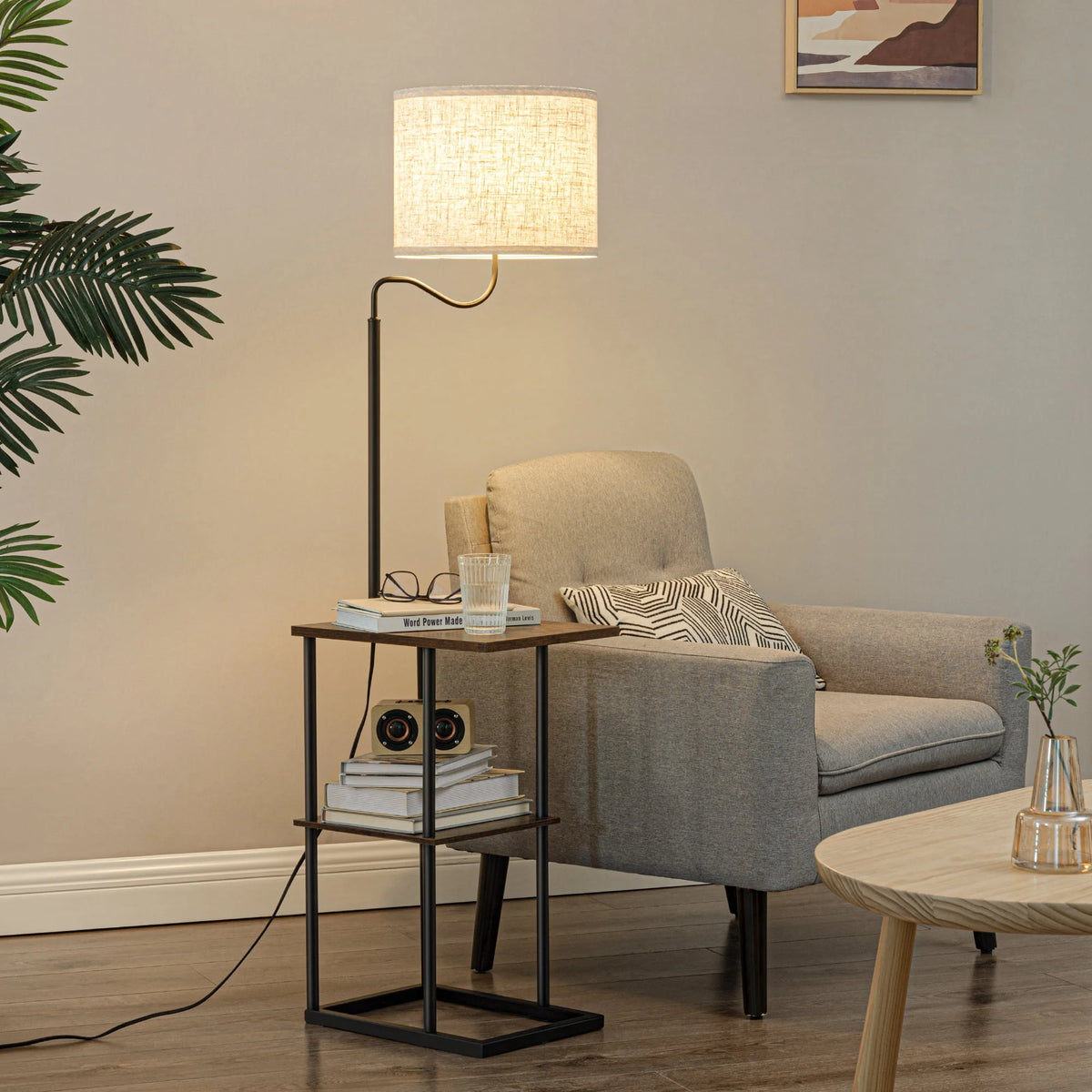 Brown Floor Lamp with Table and Shelves S723048