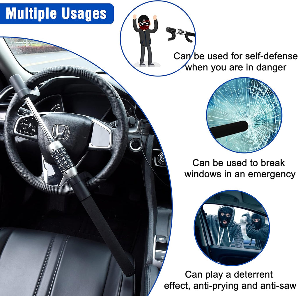 Steering Wheel Lock Heavy Duty Anti Theft Steel Universal Fit M156
