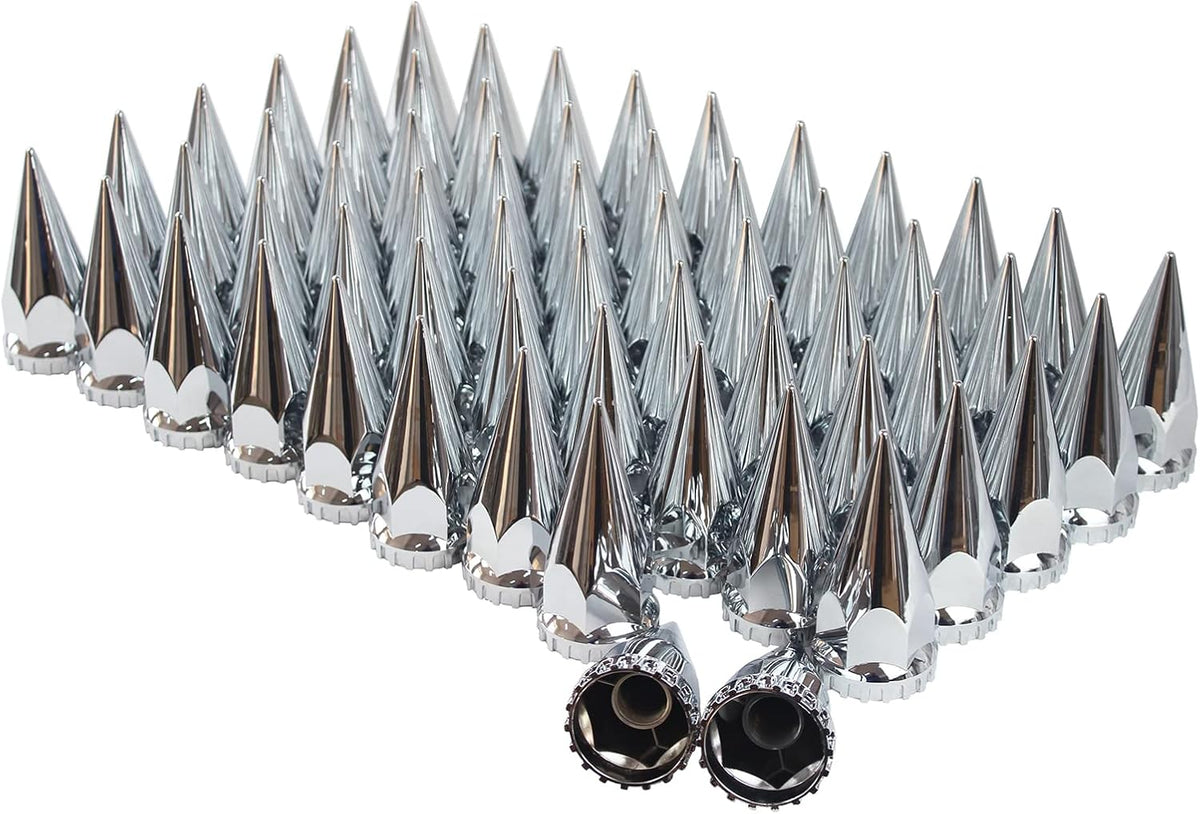 33mm Chrome ABS Plastic Spiked Screw on Lug Nut Covers Caps with Flange (40) X8611