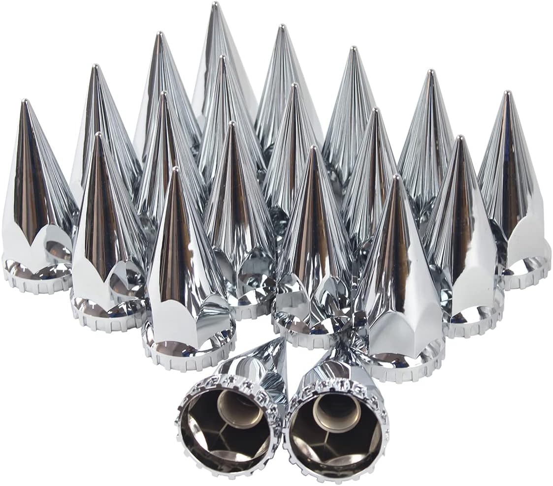 33mm Chrome ABS Plastic Spiked Screw on Lug Nut Covers Caps with Flange (40) X8611