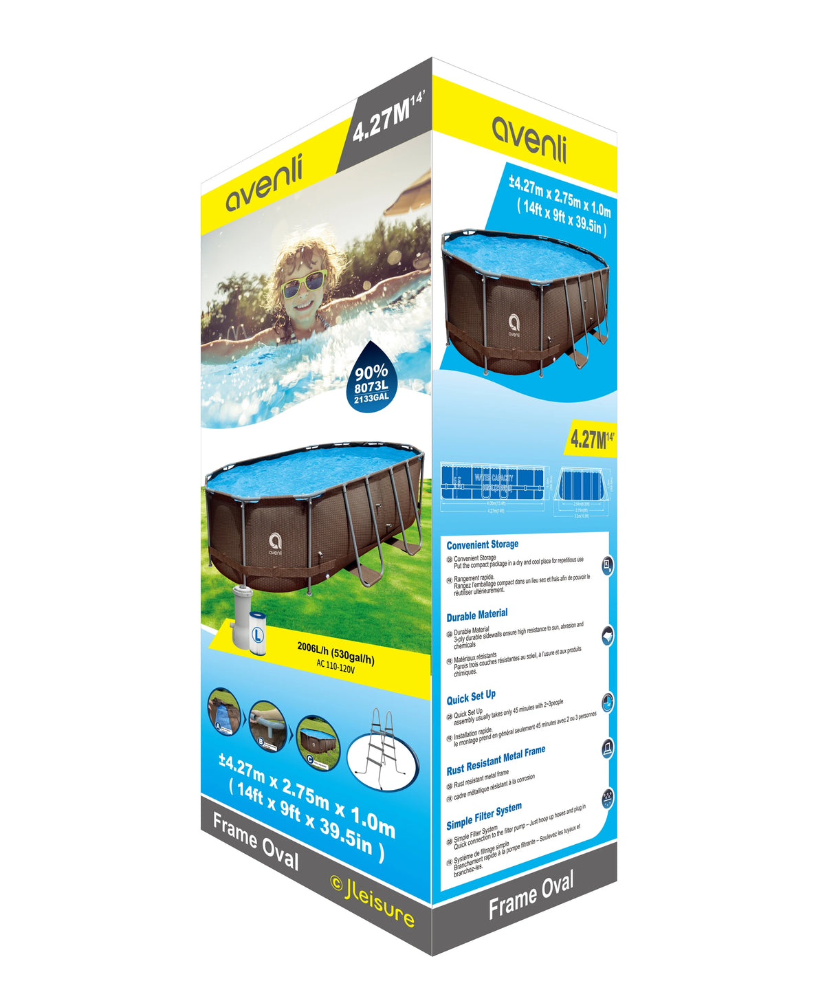 14 ft. Brown Oval Steel Frame Above Ground Swimming Pool V713