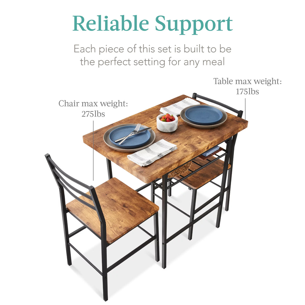 3-Piece Dining Set with Steel Frame and Storage Rack O559011