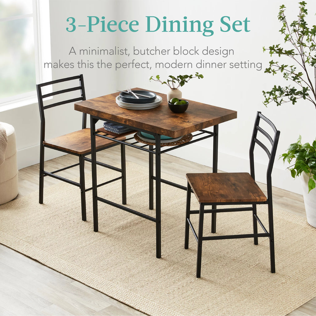 3-Piece Dining Set with Steel Frame and Storage Rack O559011