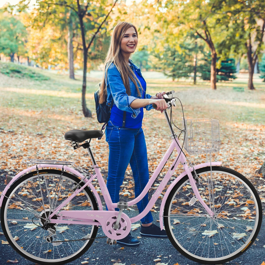 Pink 26in 7 Speed City Bike W7377