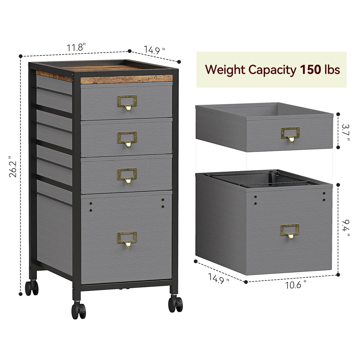 4 Drawer Black Fabric File Cabinet G588977