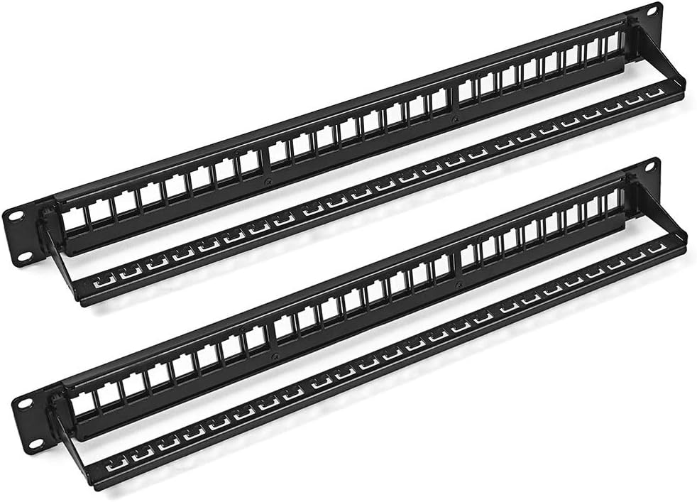 24-Port CAT5e UTP Patch Panel 1U with Keystones, Black, 2-Pack F115100