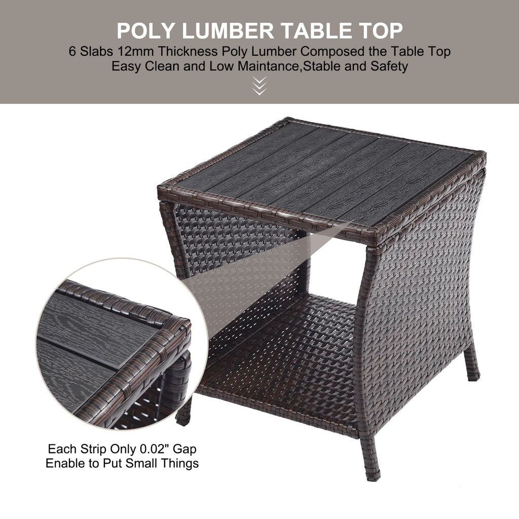 Brown Rattan Wicker Outdoor Side Table with Storage X537360