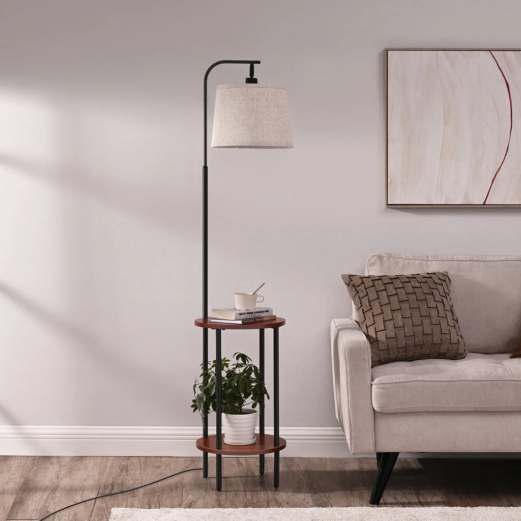Brown Floor Lamp with Table and Shelves S723048