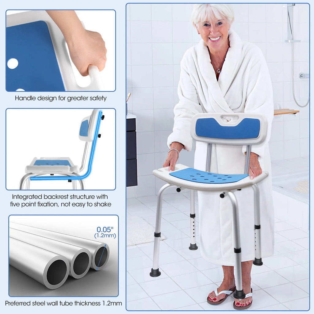 Bath and Shower Chair with Back and Padded Armrests, Height Adjustable M21719